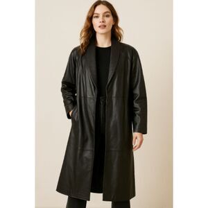 Vintage GIII Leather Black Trench Coat Size Large